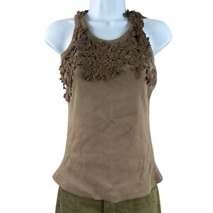 Caroline Constas Tank‎ Top Womens Size Small Brown Lace Applique Ribbed Knit